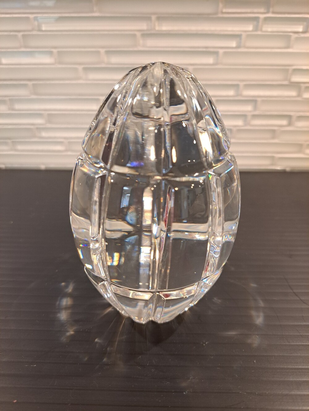 Large Hand Cut 24% Lead Crystal Egg Shaped Paperweight Heavy